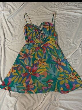 Billa Bong Tropical Floral Green Sundress with Spaghetti Straps